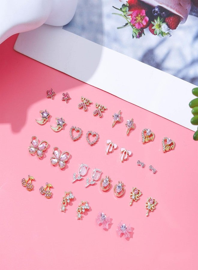 SUBANG 30 Pieces Nail Charms Gold and Pink Rhinestone Charms Nail Gems 3D Heart Star Bow Cherry with Rhinestones Y2K Nails Art Supplies for Nails DIY Decor Face Makeup - Image 5